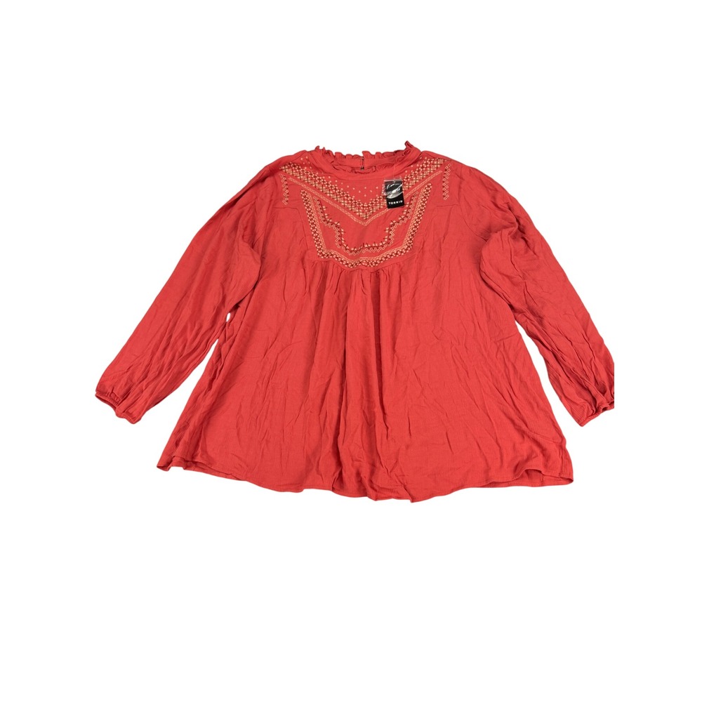 Torrid Baked Apple Crinkle Gauze Embroidered Blouse Red 3X 22-24 NEW MSRP $59